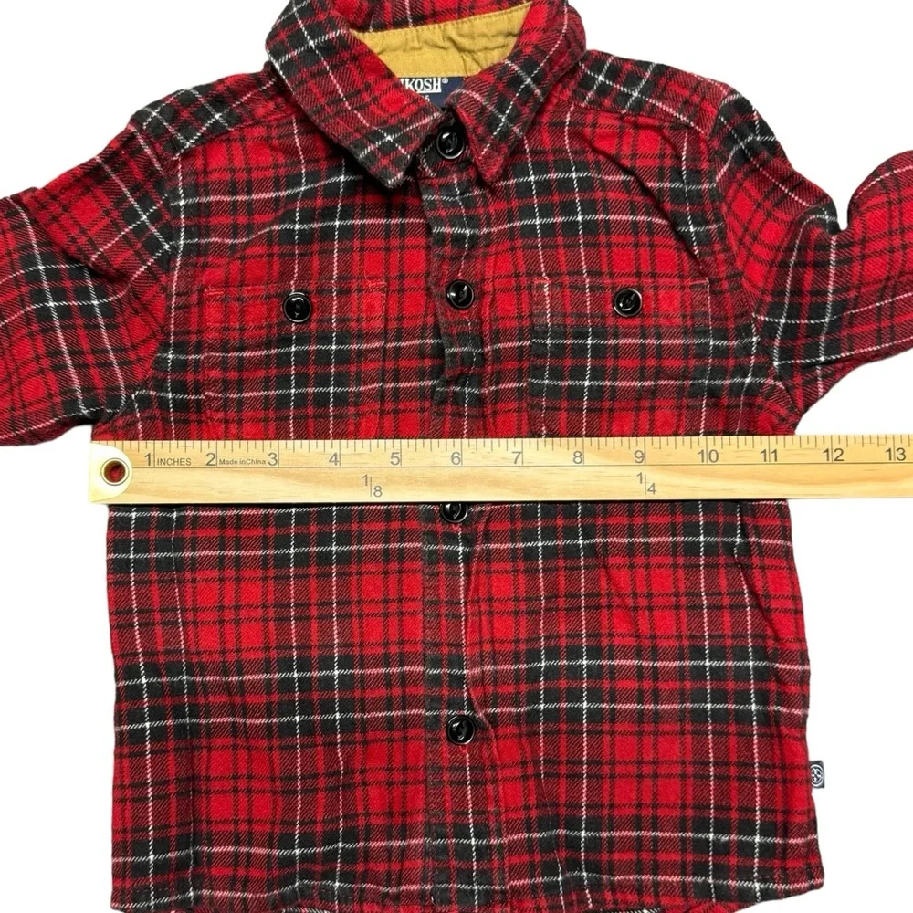 OshKosh B'gosh Flannel Shirt Button Up Long‎ Sleeve Boys 18 Month Red Casual